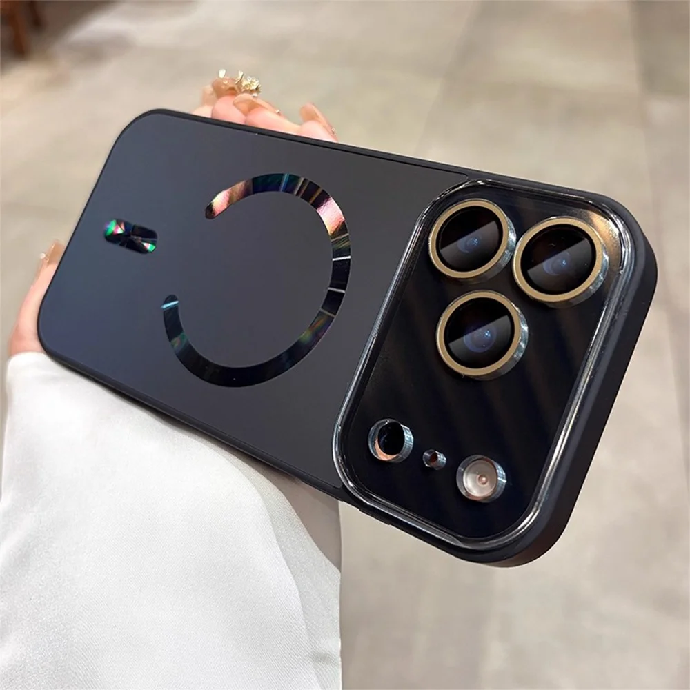 Luxury Aurora Frosted Phone Case with Tempered Glass Lens Cover
