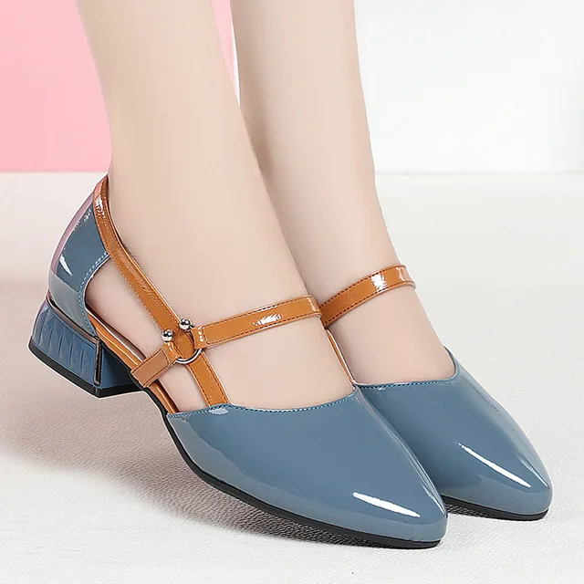 2024 Soft Leather Sandals Women Spring Summer Fashion Pointed Tip Single Shoes Low-Heel Hollow Buckle Ventilate Office Gentle 1