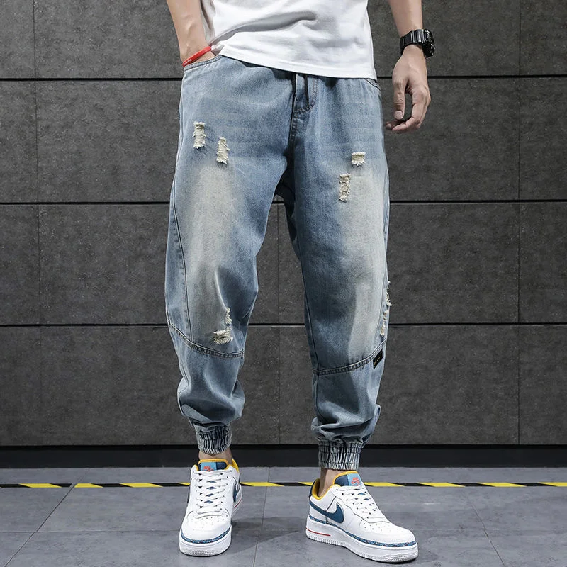 

2023 New Hip Hop Harem Jeans Pants Men Loose Joggers Denim Casual Sweatpants Korea Ankle Length Trousers Streetwear Male Clothes