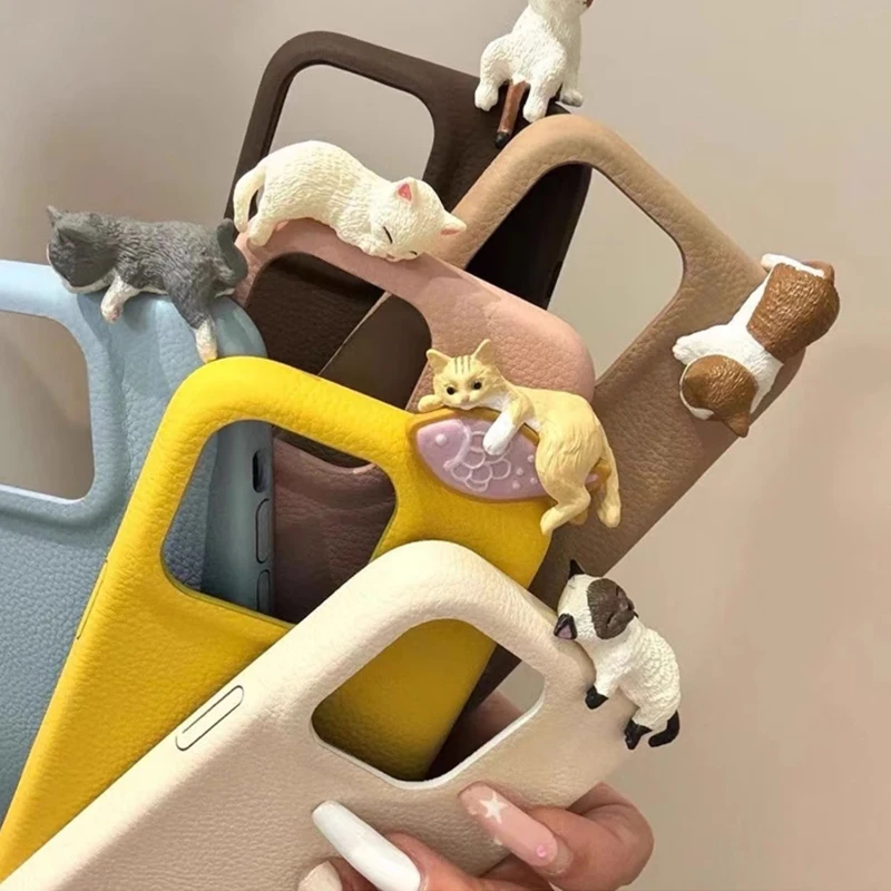 Korean Cute 3D Cartoon Lying Cat Silicone Phone Case - Lovely Soft Cover