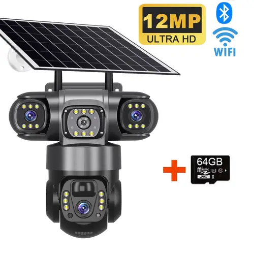 12MP HD Solar Outdoor Camera 3 Lens 3 Screen 10X Zoom CCTV Night Vision IP66 Waterproof PIR Human Detect Wifi Security Camera - Image 8