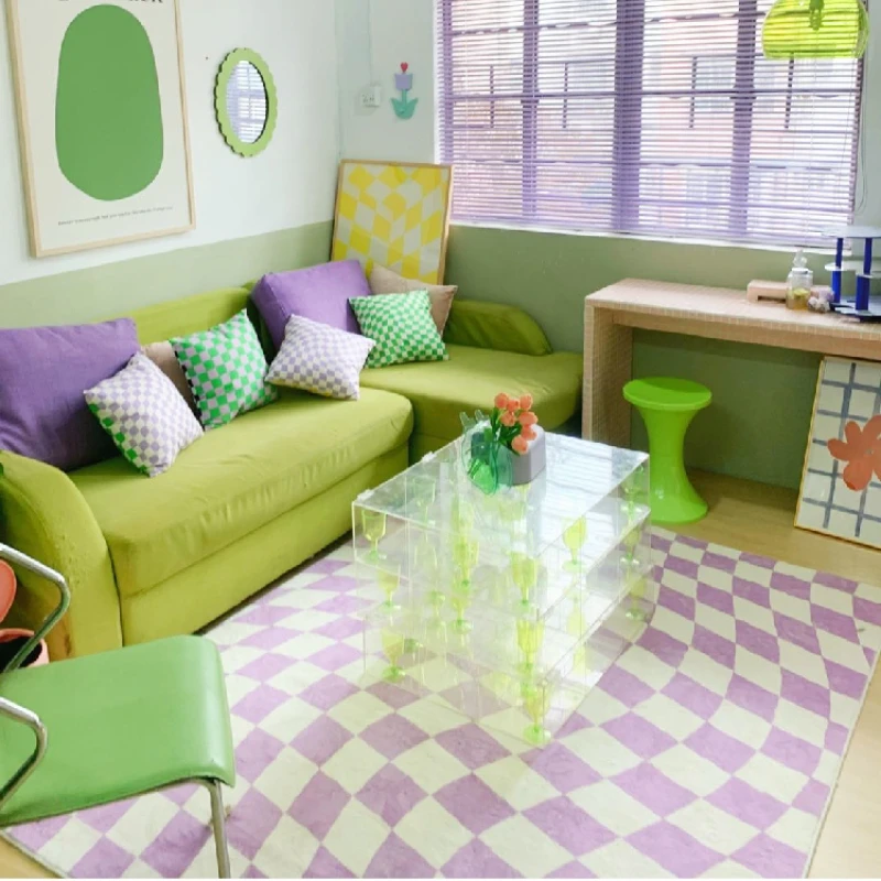 Carpet Modern Minimalist Retro Checkerboard Living Room Large Area Trendy Bedroom Girl Color IG Decoration Fluffy Thick Soft plush rug decorative carpet silk wool rug plush carpet imitated cashmere carpet