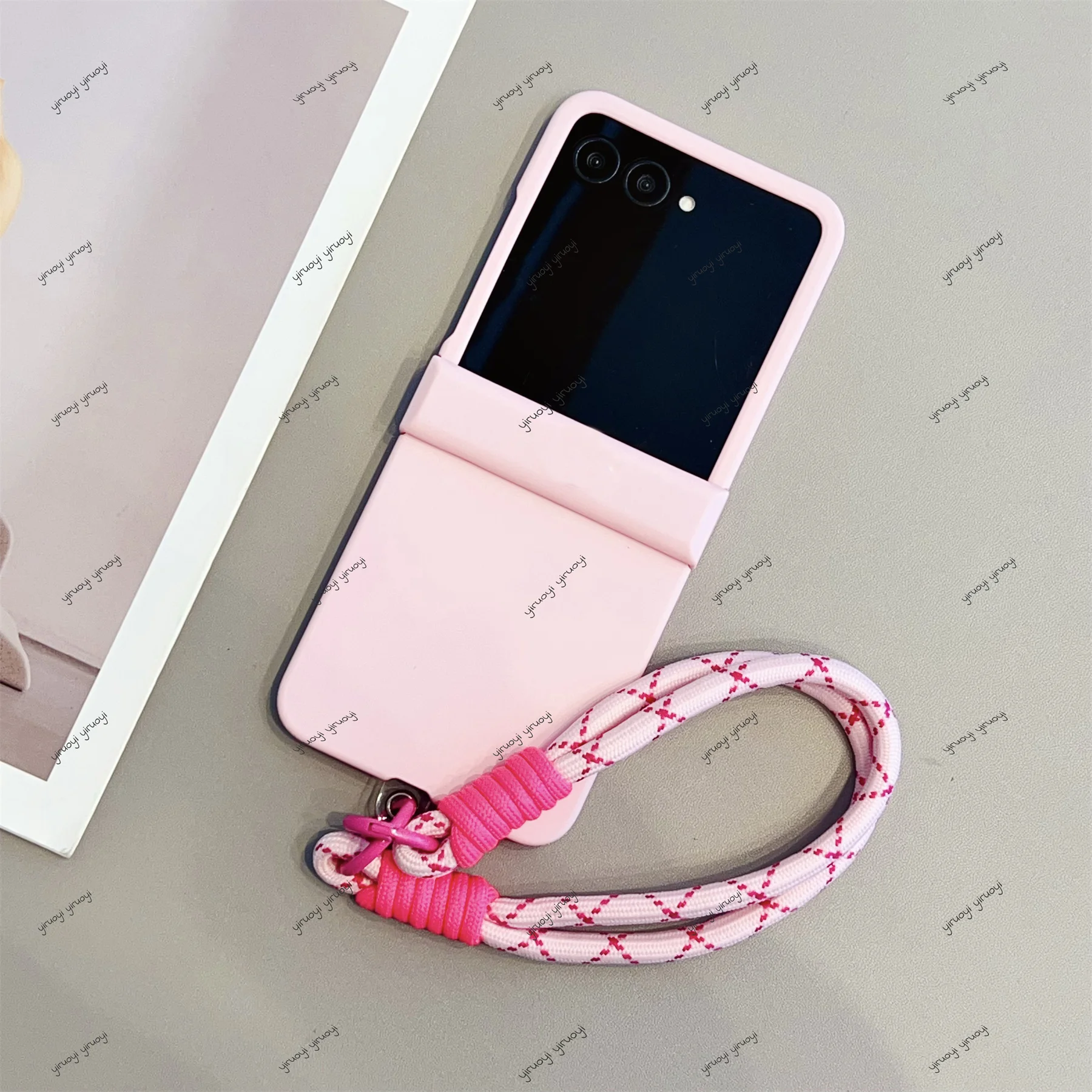 Chic Pastel Dual-Tone Smooth Phone Case with Anti-Loss Strap, Shockproof Cover