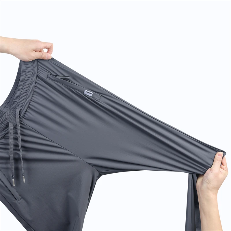 Eis Seide männer Hosen Sommer Neue Schwarz Grau Dünne Business Casual Hosen Outdoor Elastische Atmungsaktive Gerade Bein Jogginghose – Detail 7