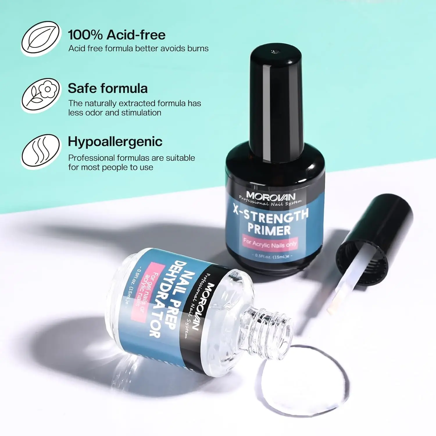 Nail Prep Dehydrator and Nail Primer X-Strength, No Burn Non Acid Protein Bond Primer for Acrylic Powder and UV Gel Nail Polish