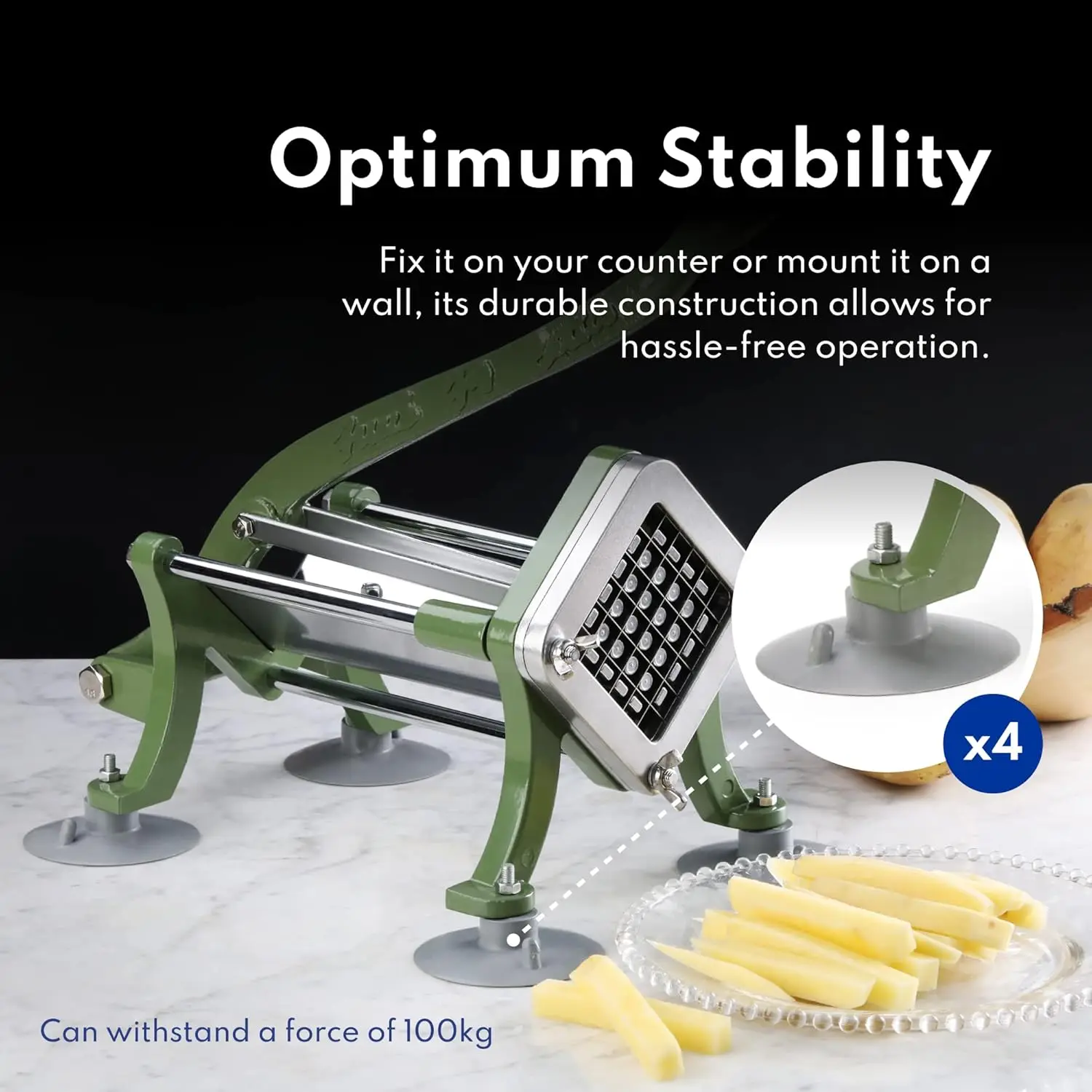 Star Foodservice 42306 Commercial Grade French Fry Cutter with Suction Feet, 3/8", Green 5
