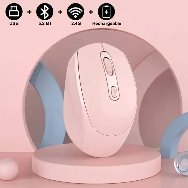 Rechargeable Bluetooth-compatible Wireless Mouse 2.4G Optical Mice with USB RGB 1600DPI Mouse for Computer Laptop PC Mute Mouse