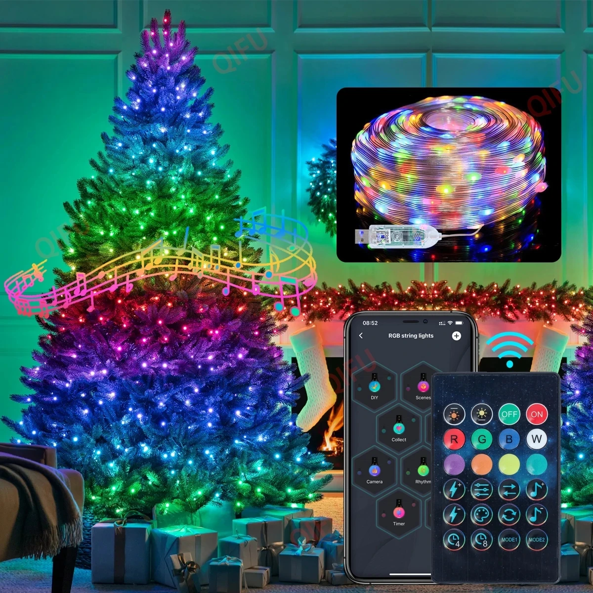 Smart Bluetooth Christmas Tree Led String Lights App Remote Control Rgb