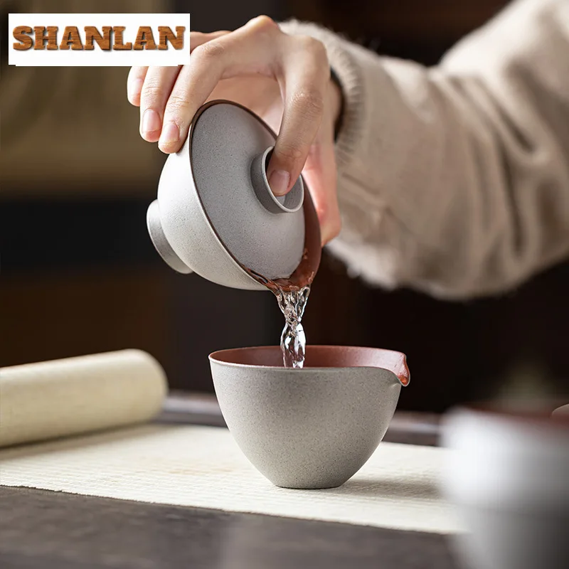 100ml Handmade Coarse Pottery Anti Scalding Gaiwan Antique Tea Tureen Household Tea Making Cover Bowl Chinese Set Ornaments