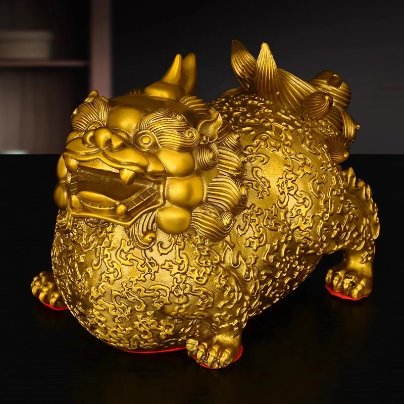 A Pair of Solid Brass Pi Xiu Statue, Male Female Wealth Luck Guardian, Feng Shui Home Office Decor, Chinese Auspicious Animal Gi