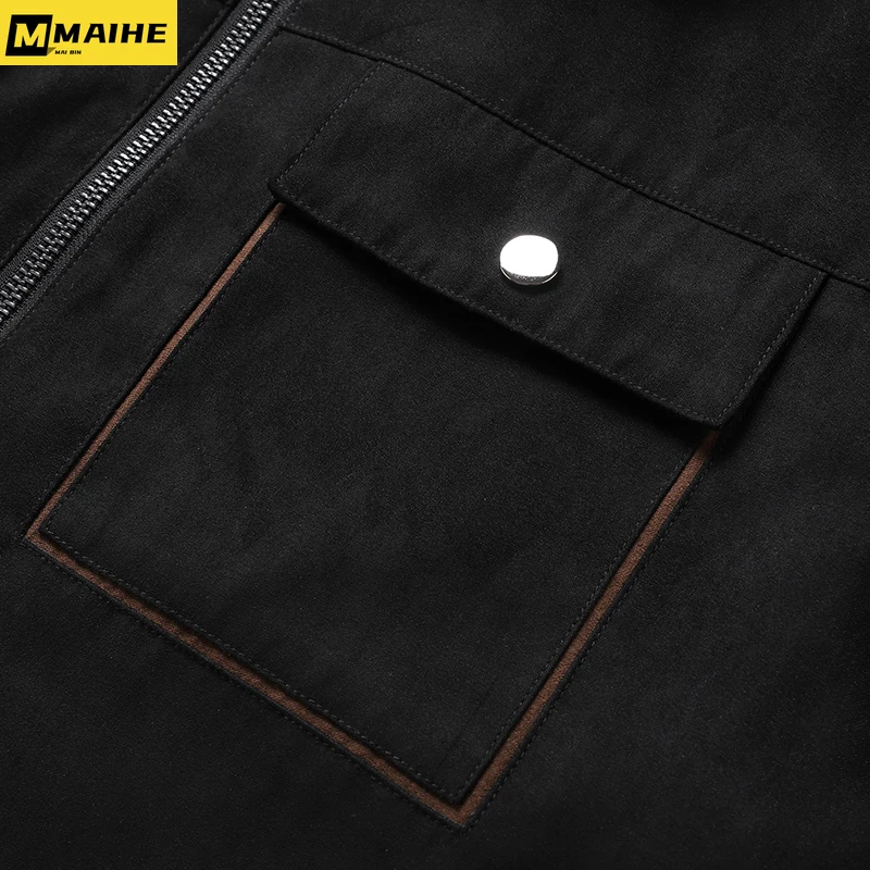 High quality Lamb fleece warm jacket for men 2023 Winter Harajuku buckskin fleece thickened Parkas casual windproof coat for men