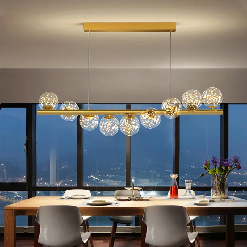 LED Glass Chandelier for Living Room Dining Room Long Table Modern Restaurant Ceiling Lighting Warm Lustre