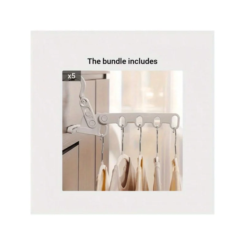 Portable 5-Clip Folding Clothes Hanger - Space Saving For Travel, Dorm, Home Use, Laundry Drying Rack 5