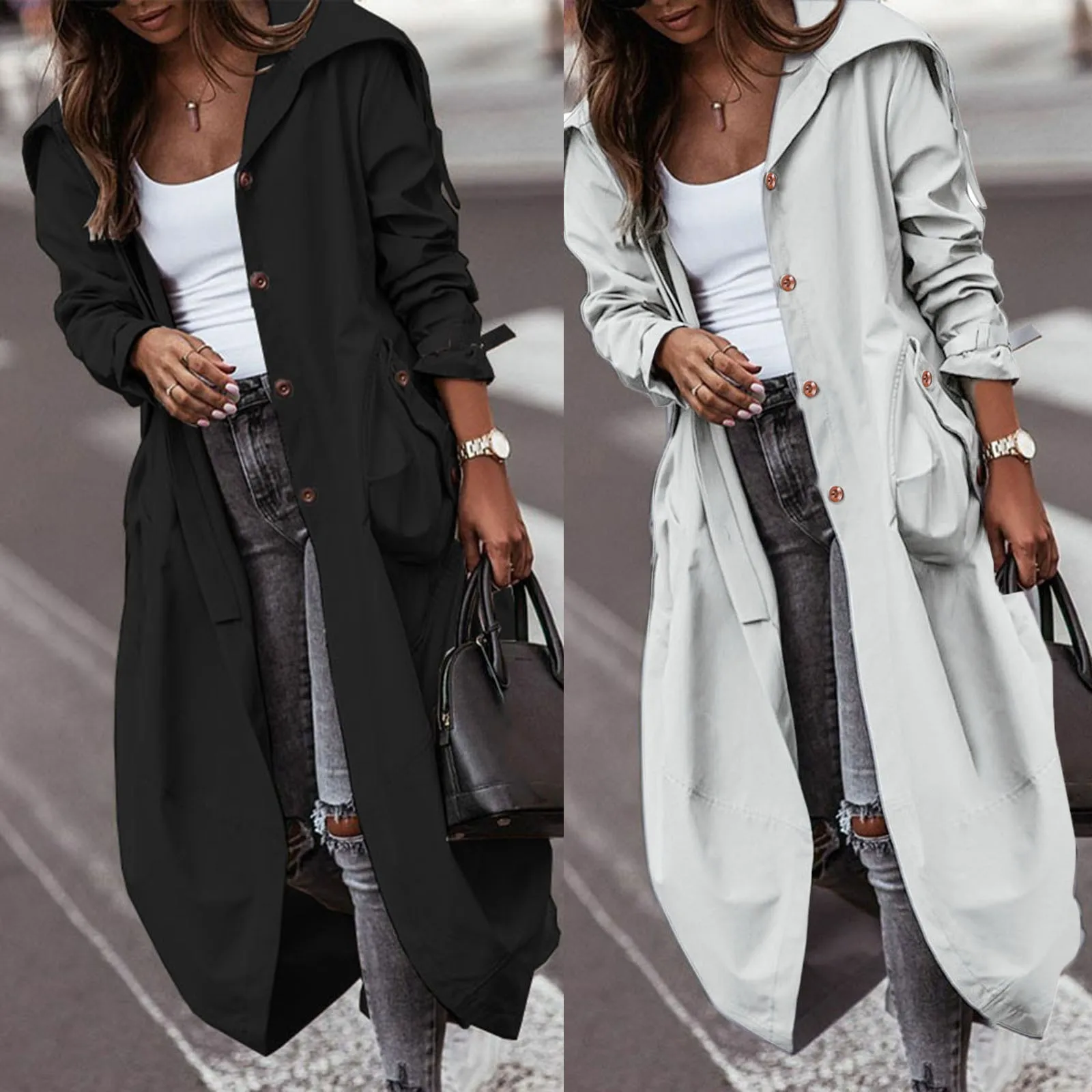 Cappotto Medio Donna In Tinta Unita – Trench Classico Antivento Con Revers, Bottoni E Tasche, Perfetto Per Primavera E Autunno