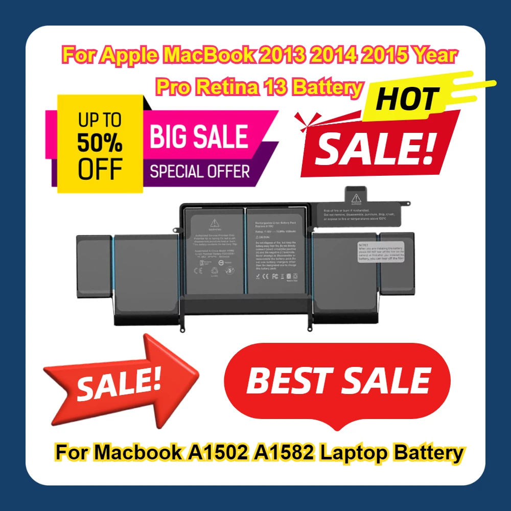 A1502 For Apple MacBook 2013 2014 2015 Year Pro Retina 13 Battery For Macbook A1502 A1582 Laptop Battery