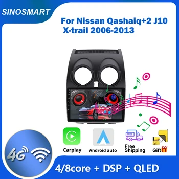 SINOSMART 9" GPS Android CarPlay Android Auto per Nissan Qashqai J10 / Dualis 2006–2013 con manopole A/C rotonde