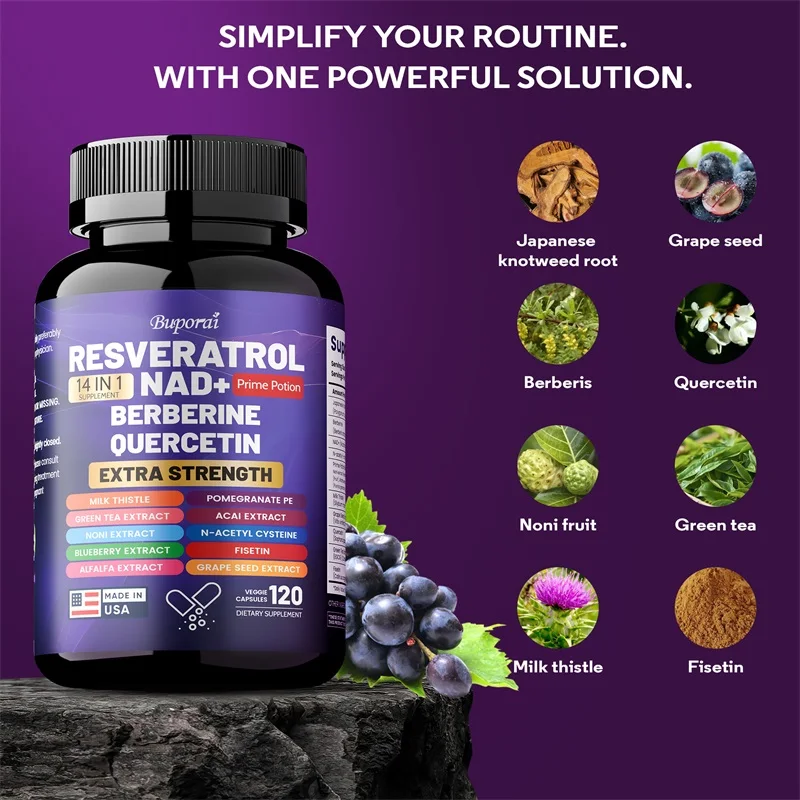 Resveratrol, Nad+, Berberina, Quercetina - Saúde da Pele, Antioxidantes, Auxilia a Saúde Geral e o Metabolismo._voghion.com