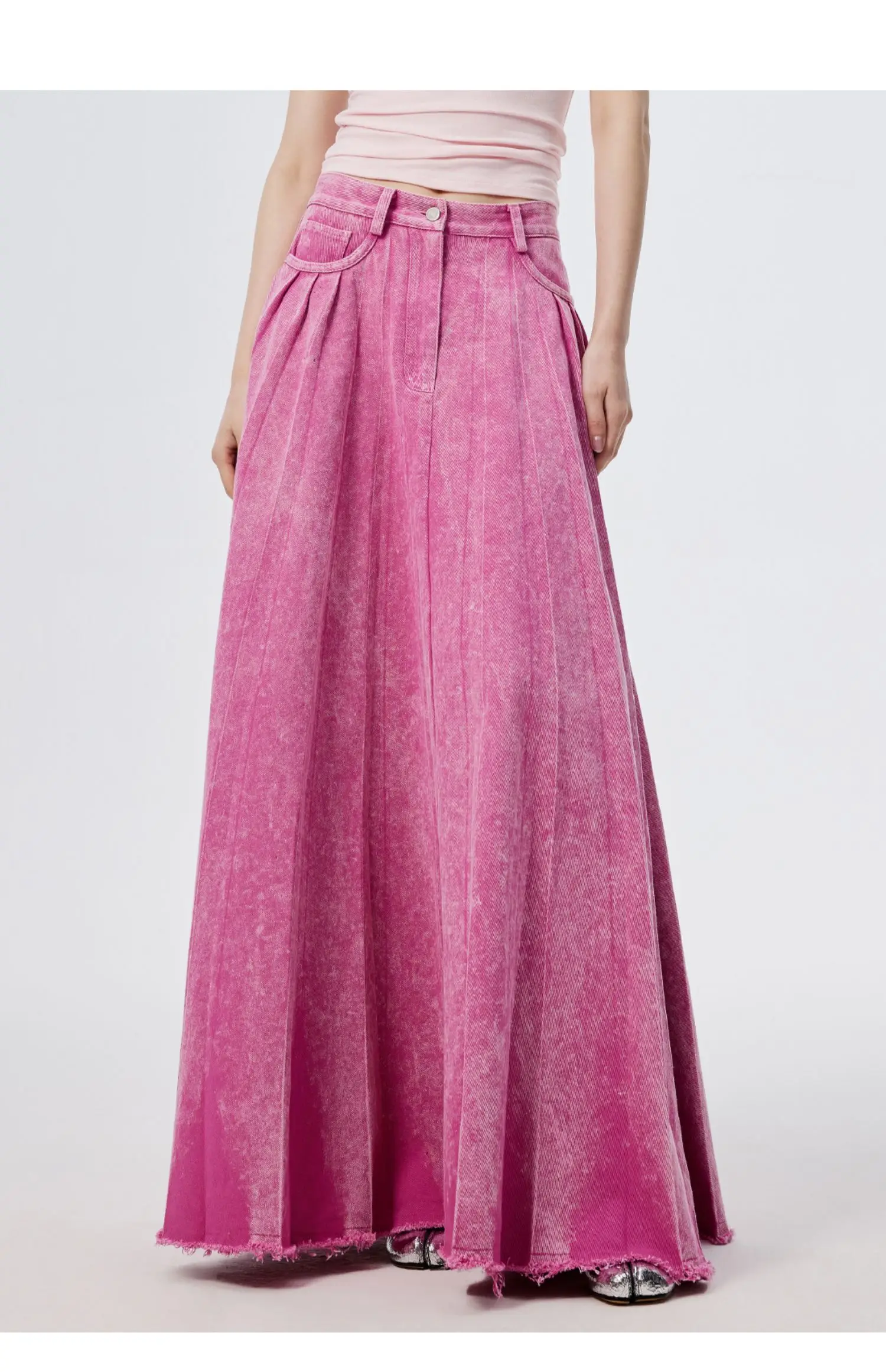 【threetimes】Pink crush denim skirt ★送料関税込★韓国人気 threetimes] Pink crush denim skirt 正規品 韓国ブランド 韓国