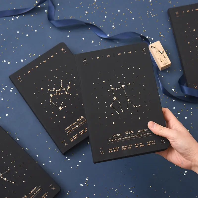 

New 12 Constellations Notebook Gilding Book Planner for Aries Libra Pisces Aquarius Scorpio Capricornus Leo Sagittarius Virgo