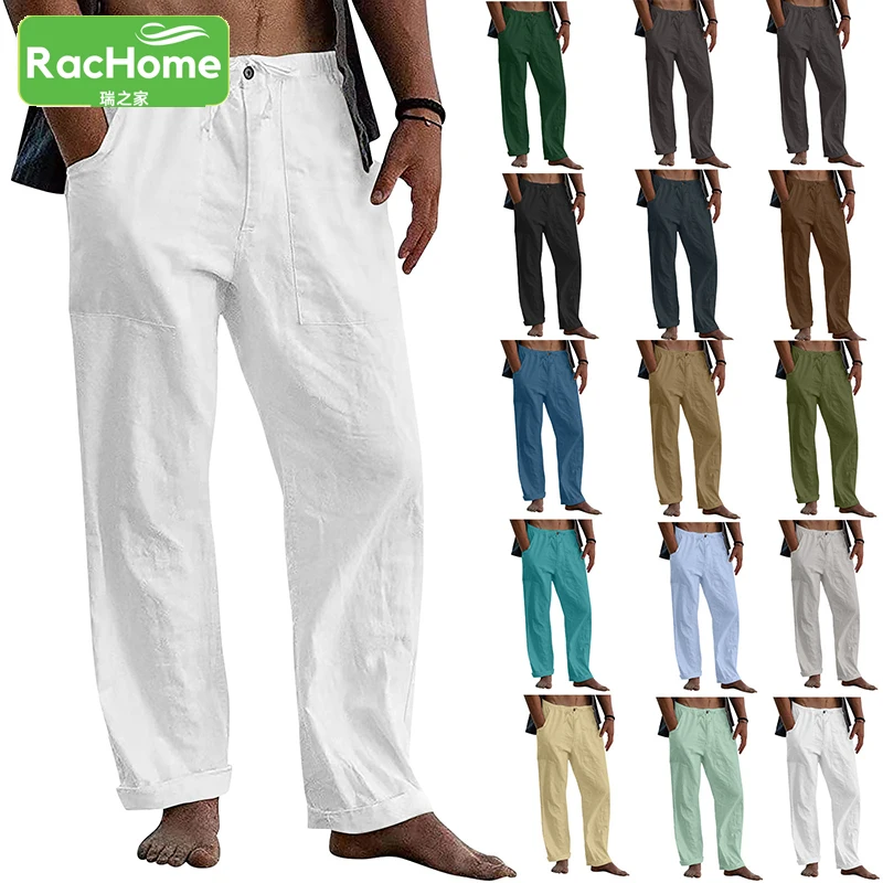 Cotton Linen Trousers For Men Wide Leg Pant Breathable Summer Linen Pants Fitness Clothing Men'S Workwear Male Jogging Bottoms
