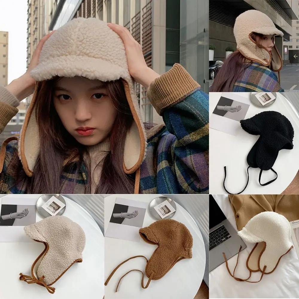 

Плотная теплая шапка-бомбер для девочек, модные Лыжные шапки с защитой ушей из овечьей шерсти, ветрозащитная шапка с пушистым мехом, уличная Лыжная шапка