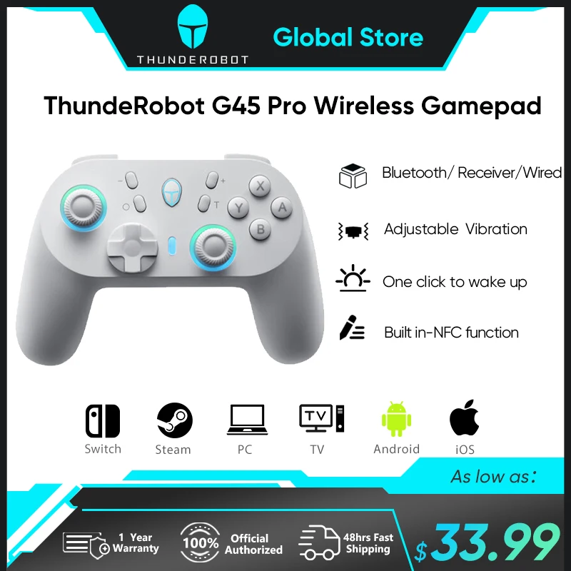 ThundeRobot G45 Pro Three-mode Wireless Gamepad Gaming Controller Hall Effect Built-in NFC  for Switch Windows PC STEAM TV