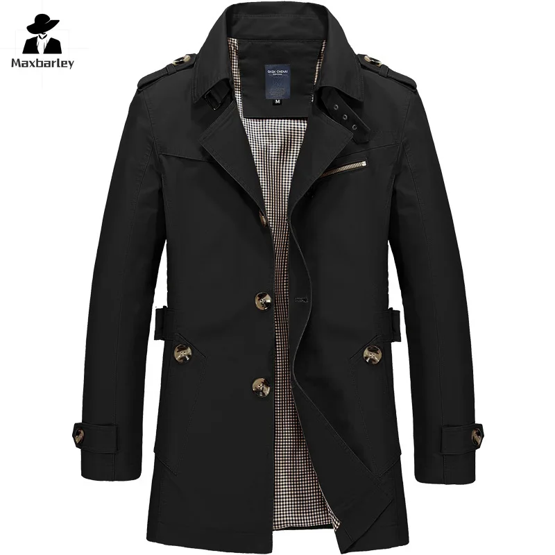 2024 Men's Windbreaker Jacket New Autumn Vintage khaki Business Casual Coat Men's Single-breasted Luxury Classic Long Coat Men