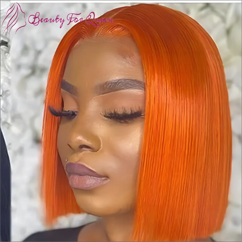 

Ginger Orange Lace Front Short Bob Wigs Highlight Glueless Wig Human Hair 150% Density Brazilian Remy Lace Frontal Wig