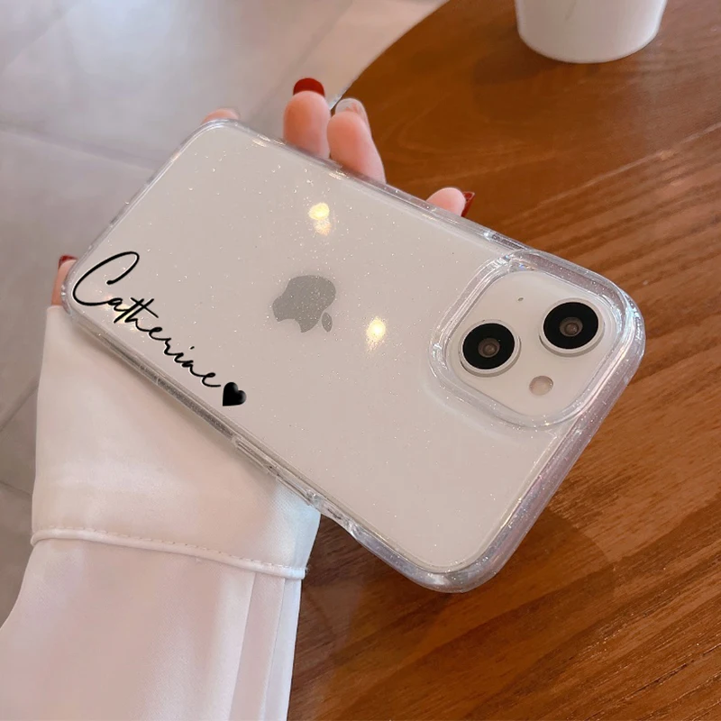 Custodia Trasparente Con Glitter Bling Di Lusso Per Iphone 15 14 13 11 12 Pro Max Cover Morbida Personalizzata Personalizzata Con Nome Trasparente 15 