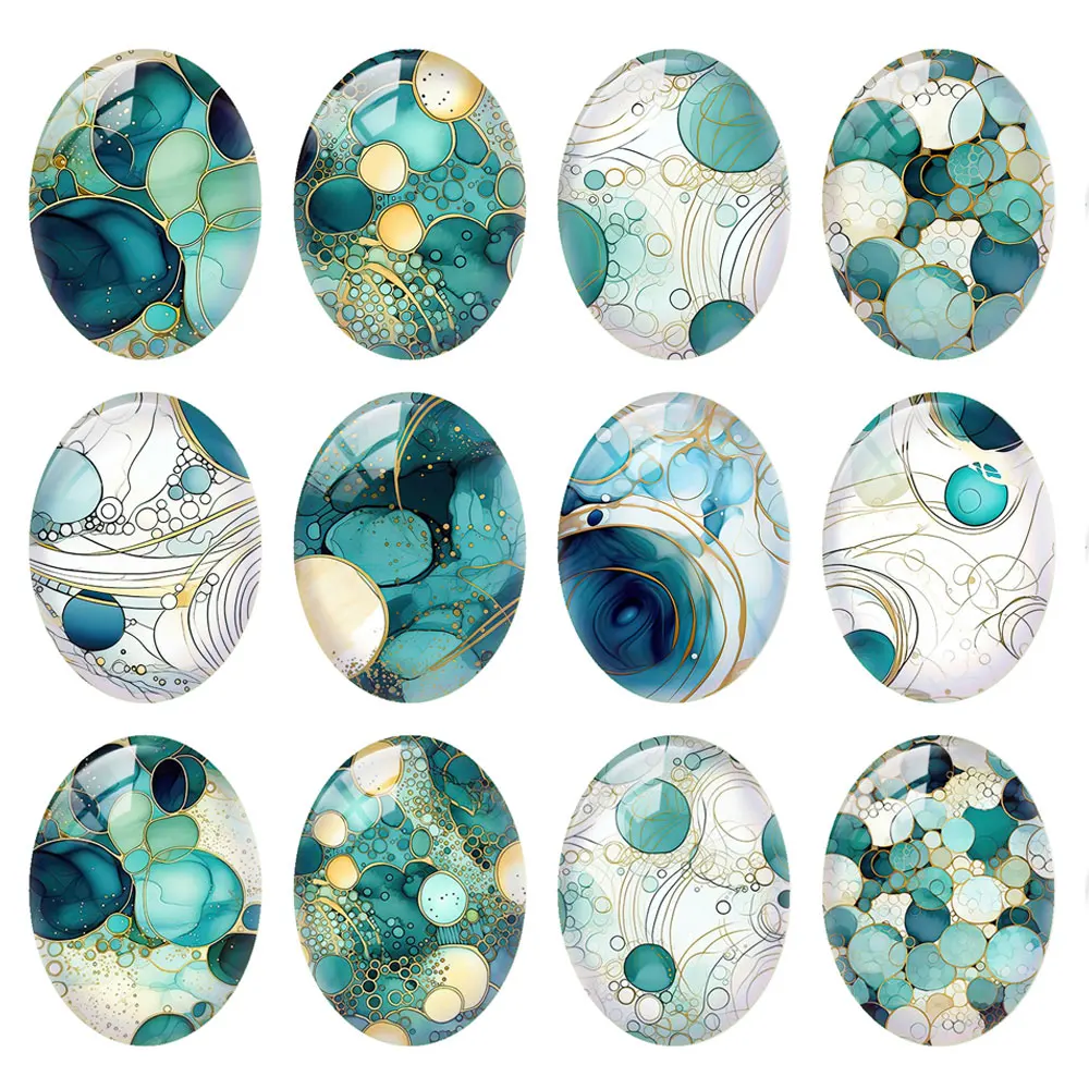 

10pcs/lots Oval Blue Green Dots Photo Glass Cabochon Charms Demo Flat Back Cameo For Diy Jewelry Making Findings Accessories
