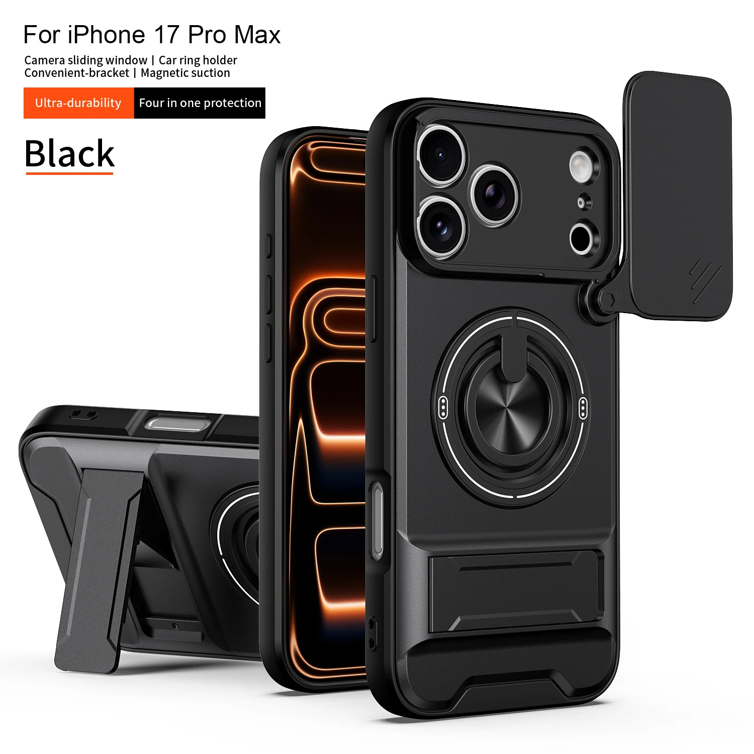 Premium Slide Camera Protection Phone Case with Upright Kickstand and Magnetic Shockproof Back
