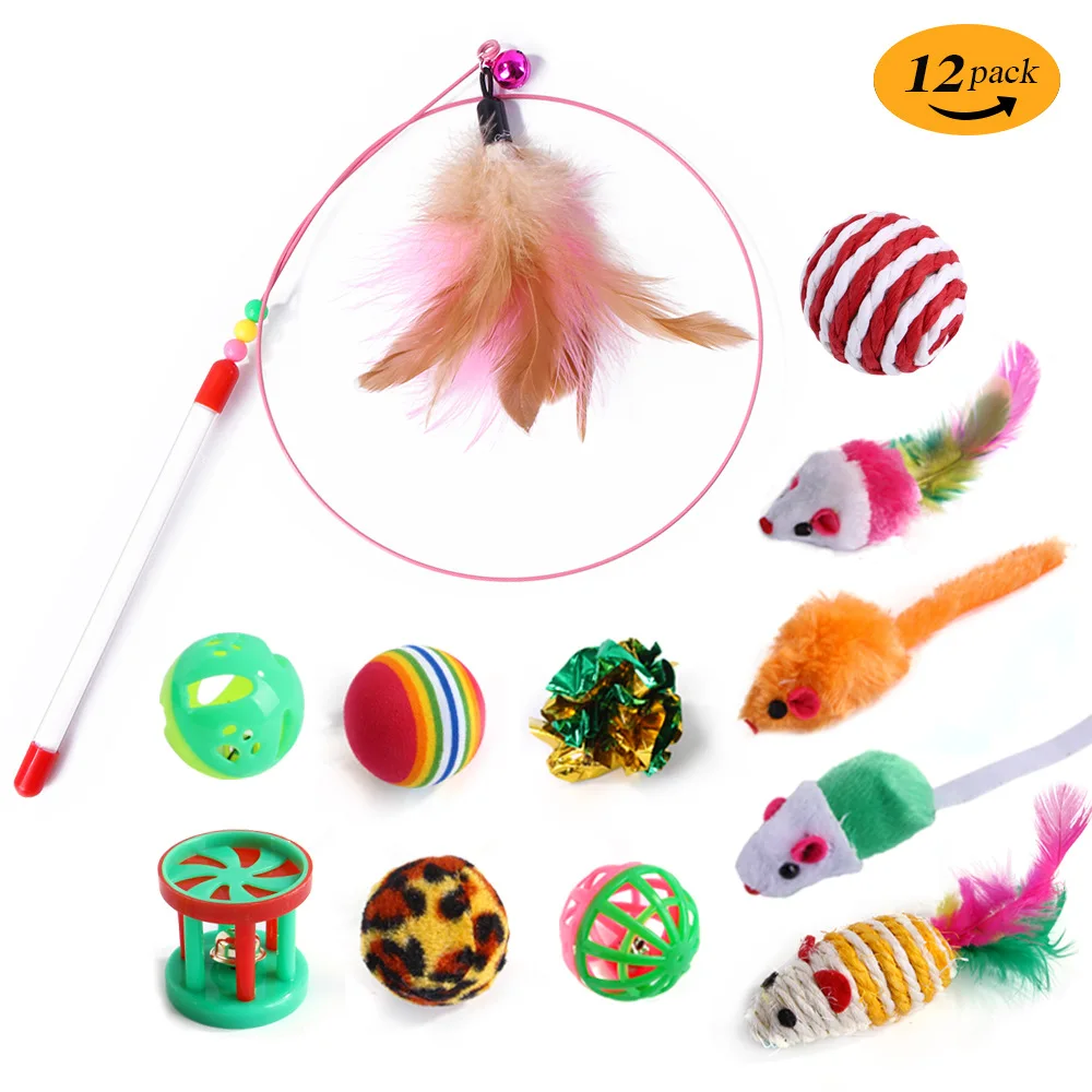 thumbnail image 1 of Paquete variado de juguetes para gatos: juego combinado de juguetes para gatitos y mascotas, juguete divertido para gatos, palo para gatos, ratón de sisal, campana, pelota, suministros para gatos, 1 of 4