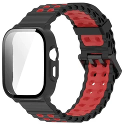 Silicone Band and Protective Case for Smartwatch - Premium Wristband Accessory Set with Screen Protector and Strap (Black Red - black)