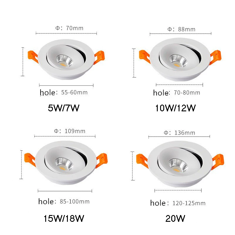 Dimmable Circular Spot 360&deg; Angle Adjustable LED Embedded COB Downlight 9W 12W 15W Ceiling Light AC110V-220V Background Focus led downlight,recessed ceiling spotlight,ceiling lamps