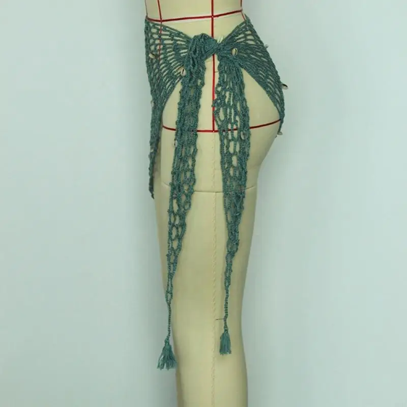 Crocheted Beach Sarong-Pareo-Womens Semi-Sheer Swimwear Cover-Ups Side Tie Wrap Short Skirt for Swimwear-Beach