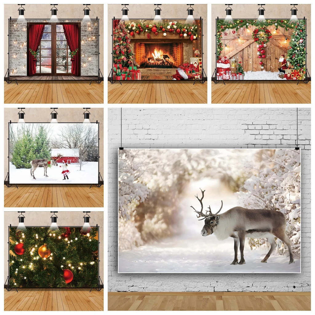 Christmas Backdrop Fireplace Winter Window Santa Claus Xmas Photocall Baby Photography Background Photobooth Photo Shoot Props