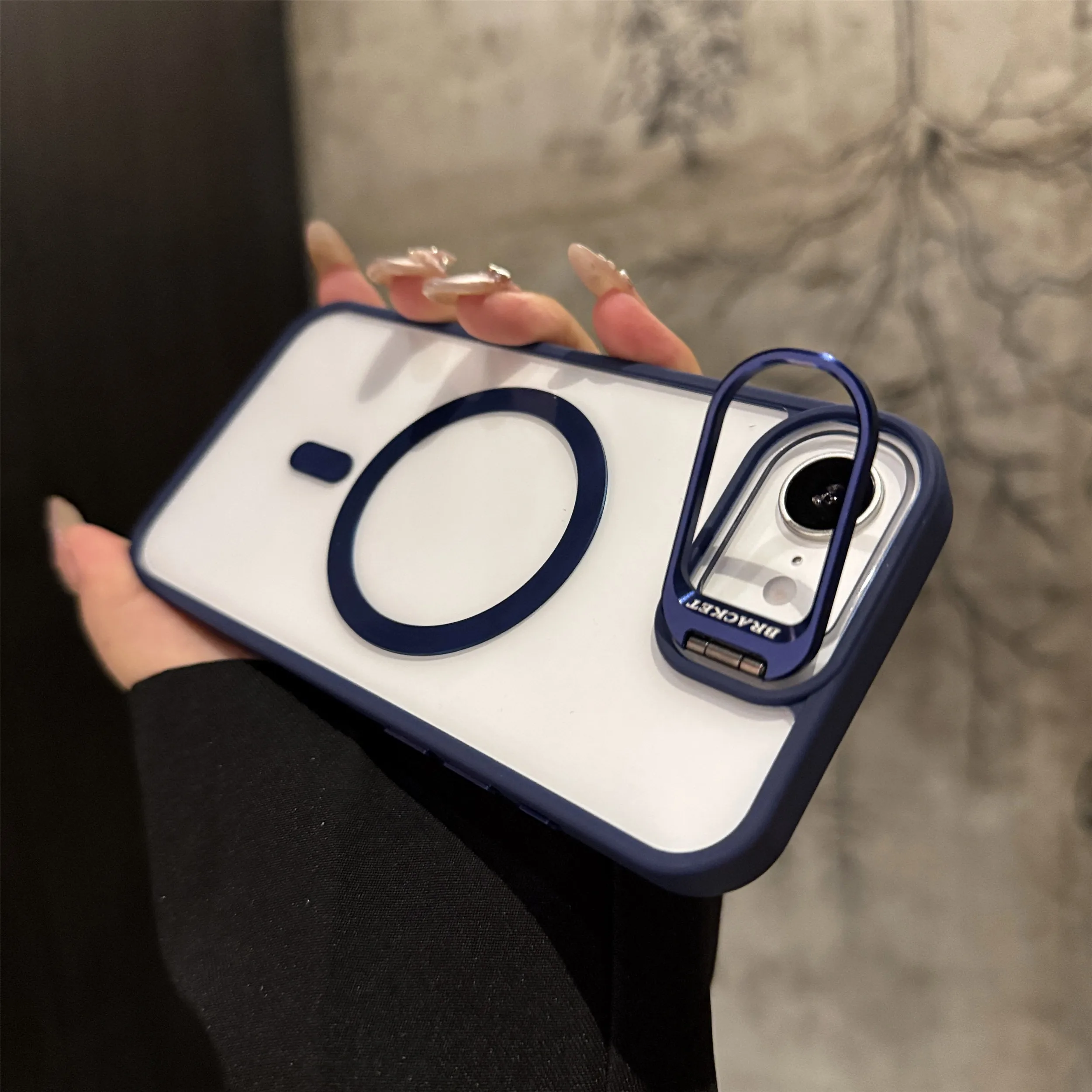 Magnetic Metal Ring Holder Case with Clear Lens Protection and Hard Back Cover
