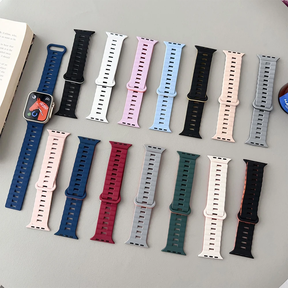 Magnetic Silicone Strap for Apple Watch Ultra 2 49MM 6 5 4 Se 7 8 9 45mm 41mm 40mm 44mm Sports Loop Bracelet 38mm 42 Iwatch Band