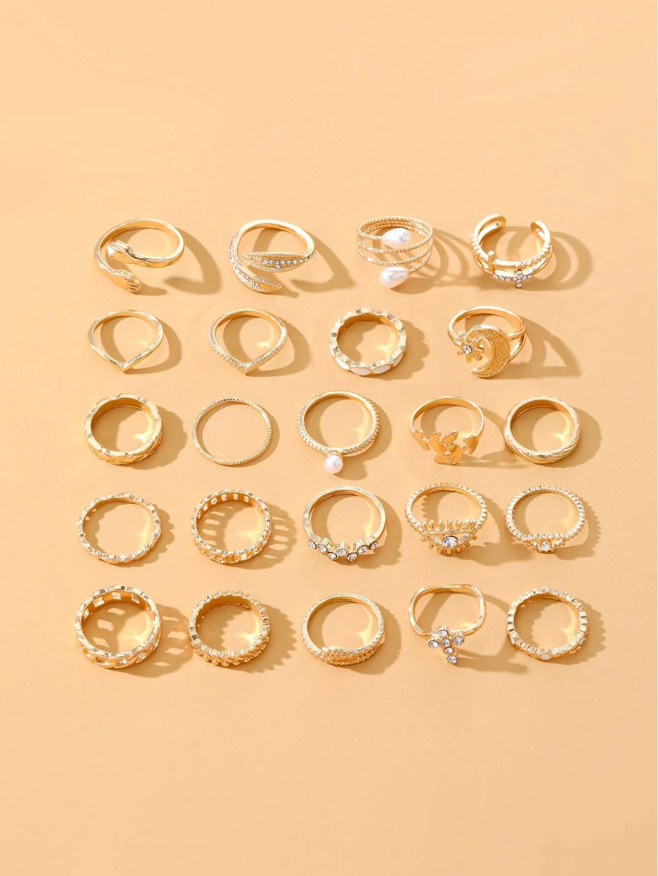 Fashionable Punk Style Cartoon Pearl Rings Set Women Parties Festivals Gifts Daily Versatility Jewelry 22 Pcs/Set