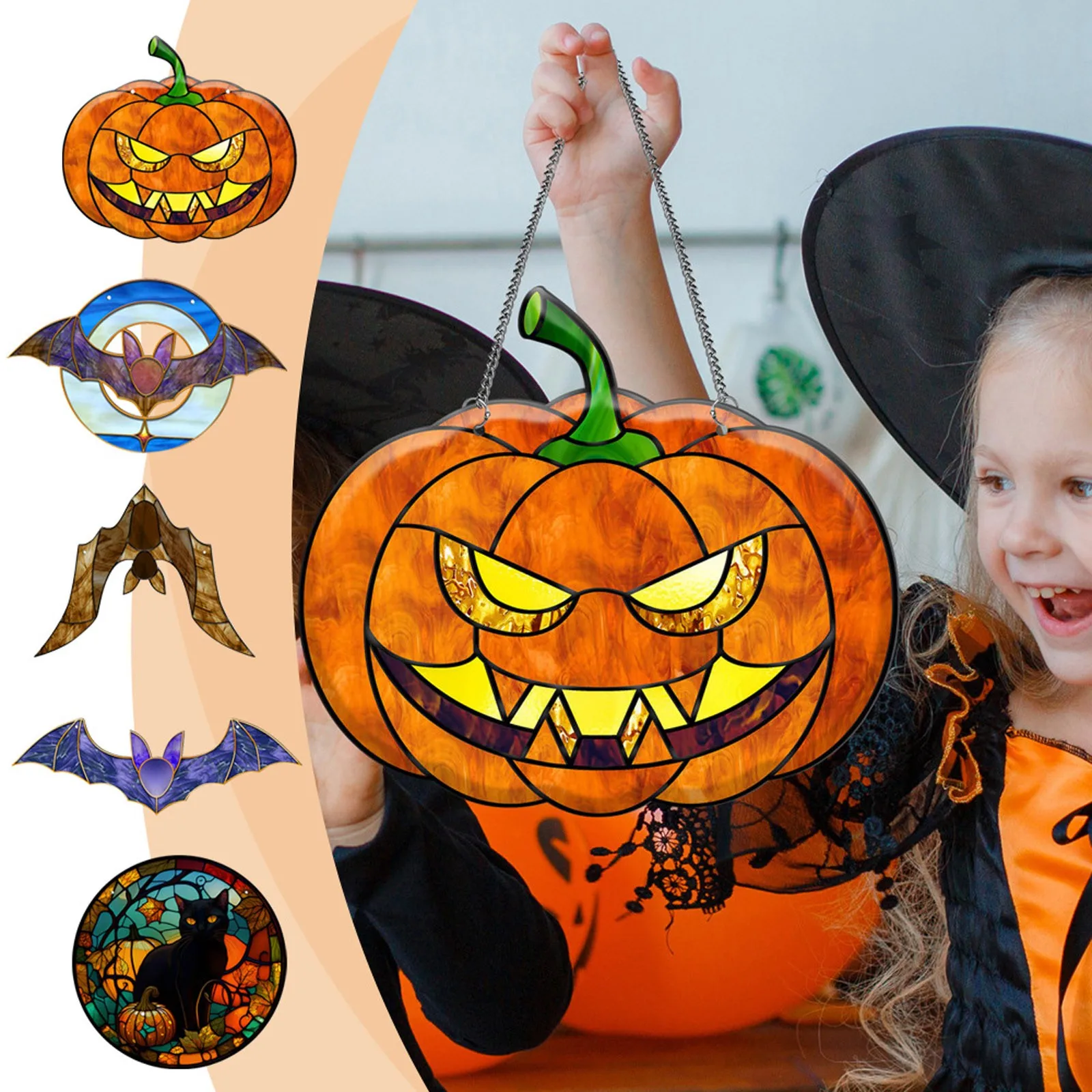 

Large Pumpkin Bat Ghost Acrylic Ornament Halloween Decoration Pendant Halloween Window Porch Scary Party Decoration Ornament