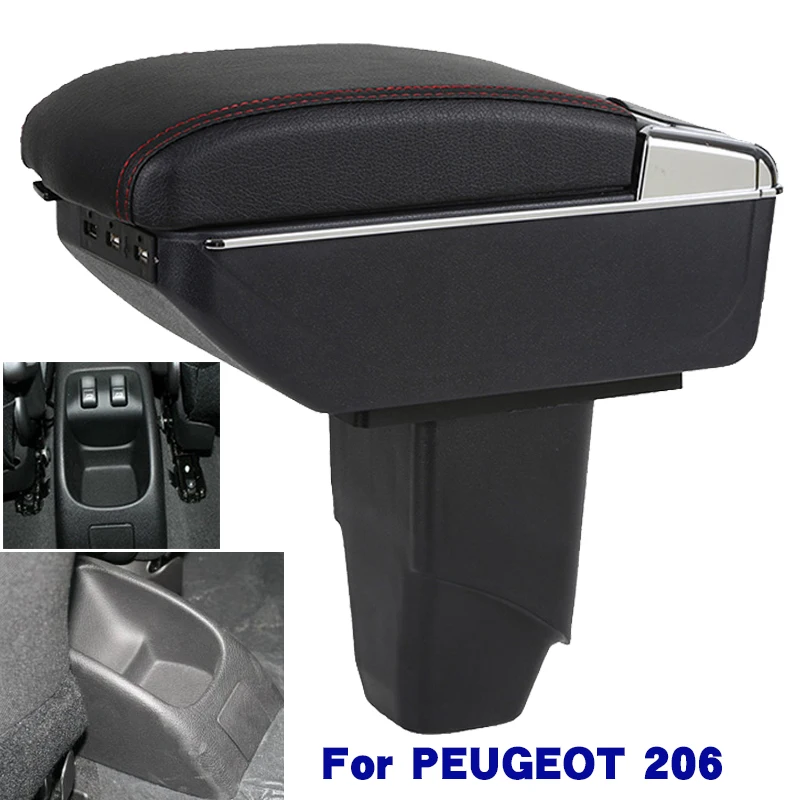 

For PEUGEOT 206 Armrest box For PEUGEOT 206 center Storage box Car Armrest box Interior Parts Retrofit parts with USB LED light
