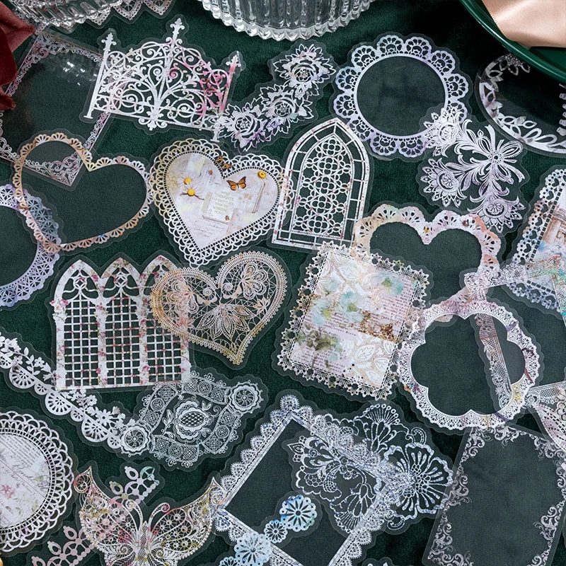 

30Pieces PET Hollow Stickers Flower Blooming Lace curtains Office Decorative Sticker handmade 145*100mm Scrapbooking
