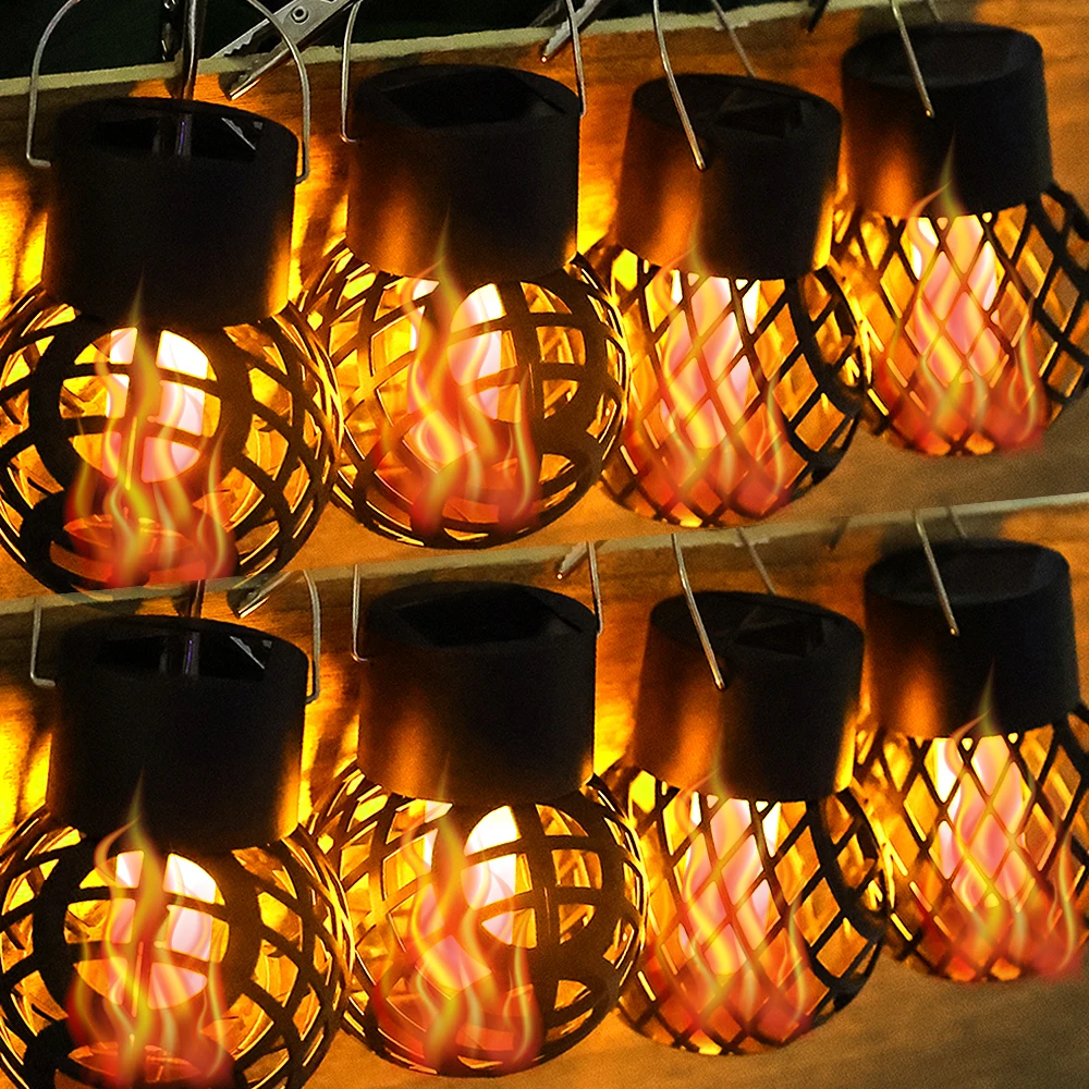 LED Solar Flame Effect Hanging Lantern Simulation Flame Lights Outdoor Garden Yard Path Patio Waterproof Landscape Decor Lamps