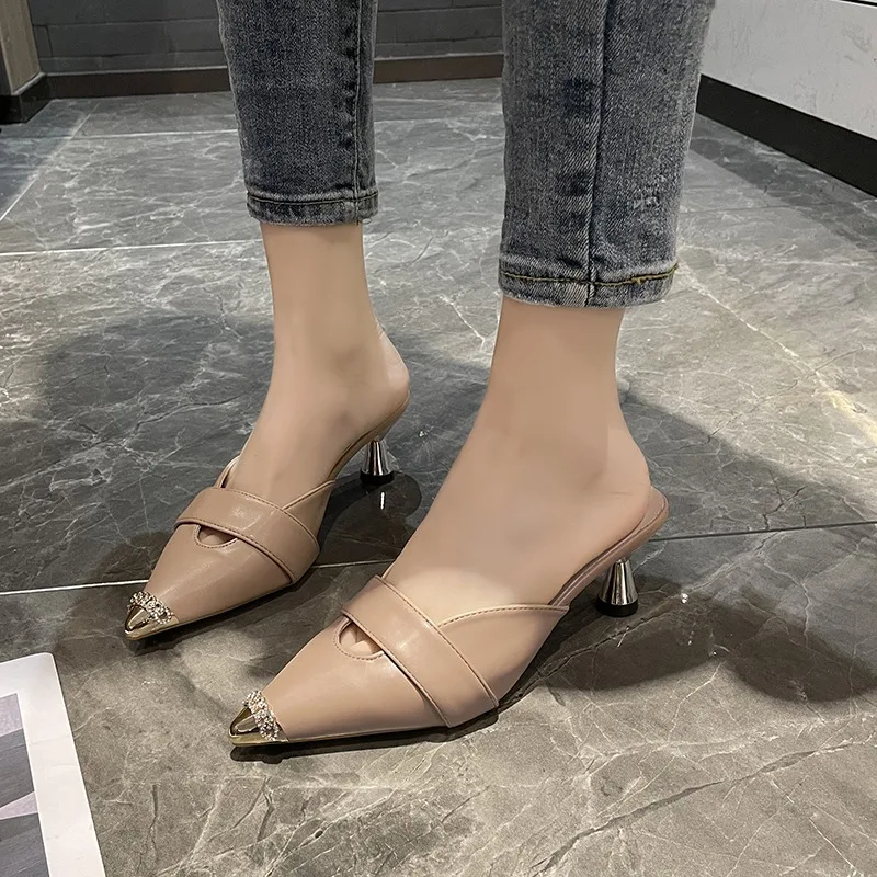

Женские летние сандалии на высоком каблуке, повседневные брендовые туфли с острым носком и открытым каблуком, роскошные классические туфли, новинка 2024