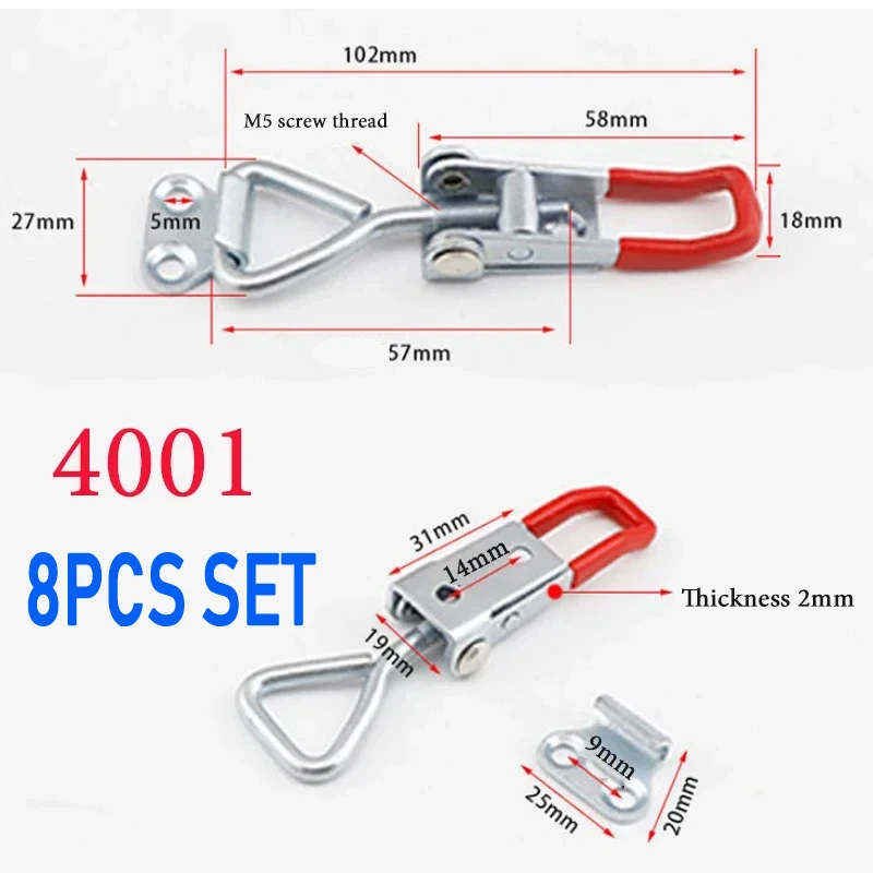 Description Picture 2 of item2/4/8 Pcs Drawer Latch Box Lock Clasp Adjustable Deadbolt Hasp Metal Toggle Quick Release Clamp Anti-Slip Push Pull Clamp Tools
