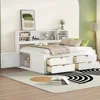 Full Size Captain Bed with Storage Drawers, Wood Daybed with Bookcase Headboard, Full Bookcase Daybeds with 2 Storage Cabinets 1