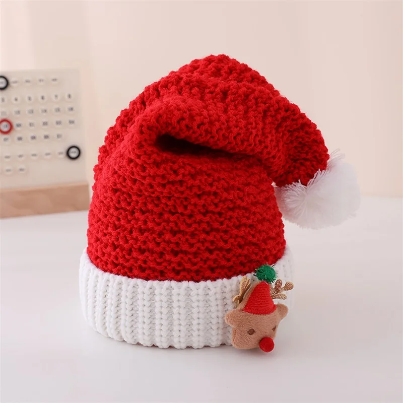 Children s Green Knit Christmas Hat Winter Cozy Reindeer Snowflake Hat for Holiday Celebration Party