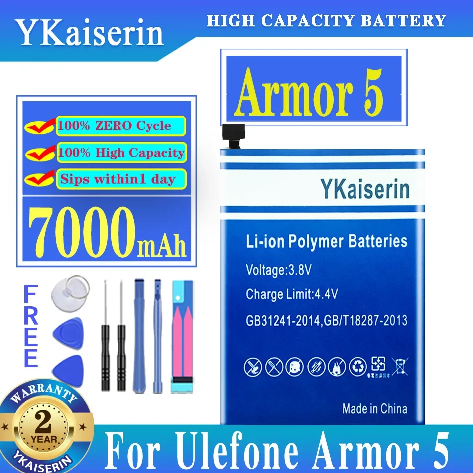 

Аккумулятор для телефона ykaisсеребрин 7000 мАч для Ulefone Armor 5 Armor5, сменный аккумулятор с инструментами