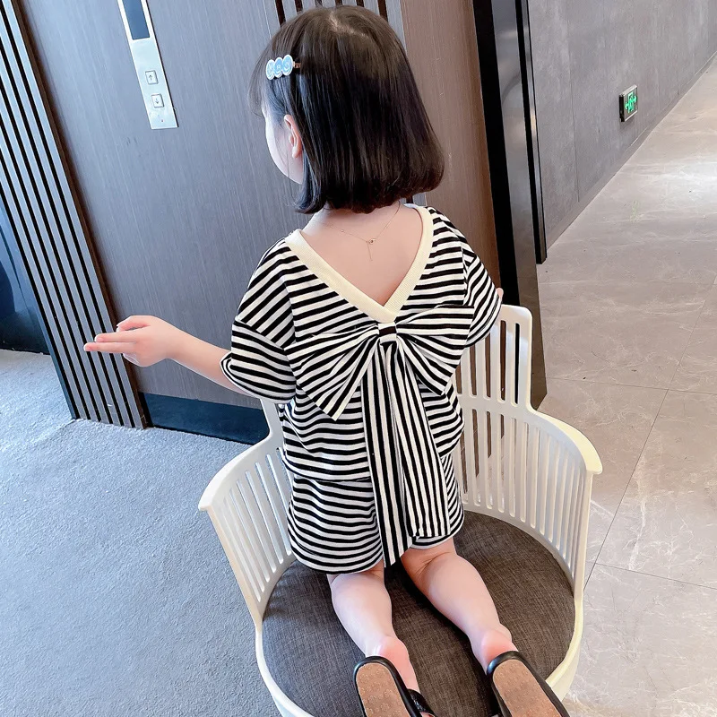 

Summer Baby Girl Fashion Striped Sets Little Girl Toddler Casual Bow Set Children Cute Korean Style Boutique Children's Clothes
