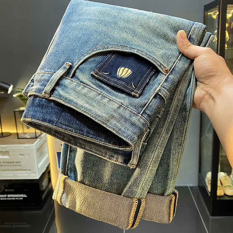 2024 Spring And Autumn New Retro Simple Loose Jeans For Men'S Fashion Versatile Pumpkin Embroidered Casual Luxury Denim Pants
